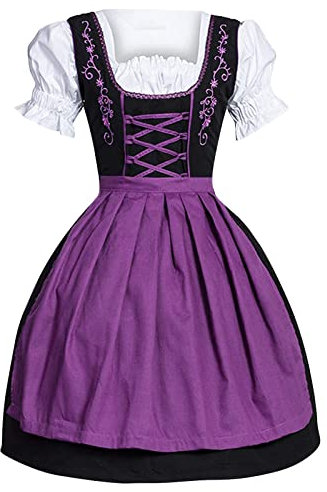 Robe traditionnelle allemande pour la fête de la bière - Grande taille - Avec encolure carrée, tablier, fête de la bière - Robe pastel, A1-violet., XXL