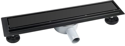 iYueMps Duschrinne schwarz 80cm Edelstahl Bodenablauf 2-in-1 doppelseitig, Flieseneinsatz Ablaufrinne,schnelle Entwässerung, mit 360° Siphon Geruchsstopp und Haarfilter
