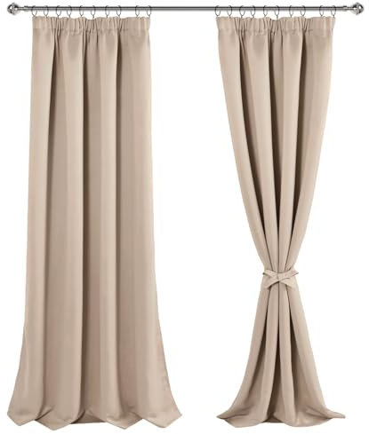JIUZHEN Gardinen mit kräuselband Verdunklungsvorhänge Vorhang Blickdicht Gardinen Wohnzimmer Vorhänge Schlafzimmer Thermovorhang Beige, H245 x B140 cm,2er Set