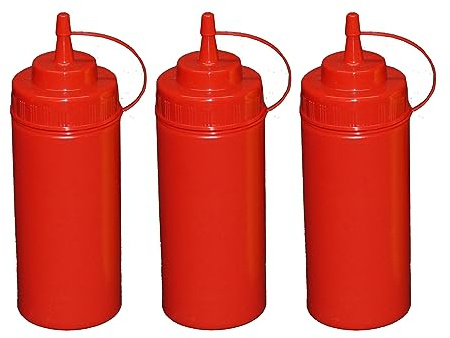 3 Stück rote Quetschflaschen 0,49 Liter Dosierflasche Spenderflasche Dressingflasche
