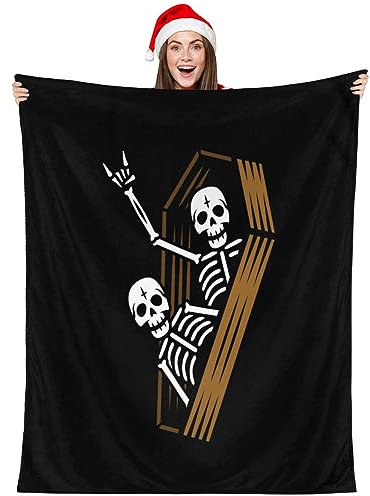 WowPrint Party Skelette Sarg Fleecedecke Sofa Überwürfe 101 x 127 cm Skelette Schädel Flauschig Weiche Decke Vielseitig Warm Überwurf für Schlafzimmer Bett Sofa Couch