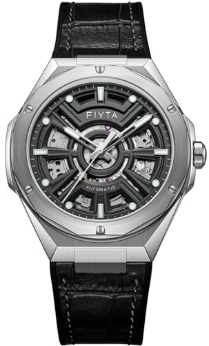 FIYTA Extreme Series Herren Sport 3-Zeiger Automatikuhr, Edelstahlband, Leuchtzeiger und Markierungen, 50 m wasserdicht, 44,5 mm