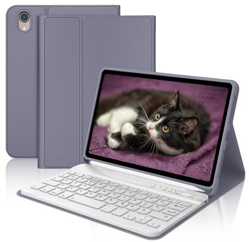 AVNICUD Tastatur Hülle für 8.3 iPad Mini 6 - Weiche TPU Schutzhülle mit Stifthalter Magnetisch Abnehmbare Bluetooth Tastatur mit Deutsch-QWERTZ Layout, Lila