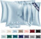 Vielit 2er Set Satin Kissenbezug 50x80 Hellblau, Weich wie Seidenkissenbezug,Bessere Pflege als Silk Pillosecase,Satin Kopfkissenbezug 50x80 Kissenhülle für Haar und Haut mit 2 Haargummis