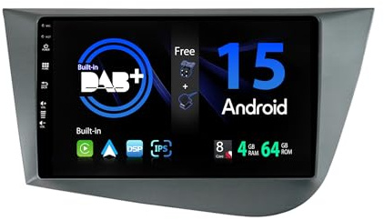 SXAUTO Android 15 -[Built-in DAB]- IPS Autoradio für Seat Leon MK2 (2005-2012) - Eingebaut Carplay/Android Auto - LED Kamera + MIC - 4G+64G - 360-CAM Lenkradsteuerung Fast-boot WIFI DSP - 2 Din 9 Zoll