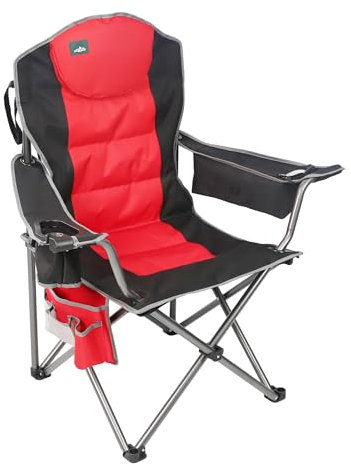 Northroad Übergroßer Campingstuhl, voll gepolsterter Outdoor-Klappstuhl, Unterstützung, 159 kg, robuster Rasenstuhl mit Getränkehalter, Kühltasche, Lendenwirbelstütze für Erwachsene, Schwarz