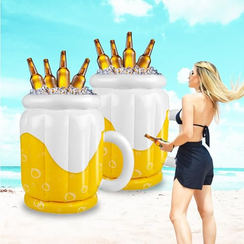 2 Pcs Extra Large Inflatable Beer Cooler Beer Mug Beverage Cooler for Jumbo Oktoberfest Floating Drinks Cooling Bin Ice Bucket Gathering Backyard barbecues Summer Pool Parties Decorations