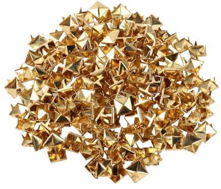 XoeLLe 200 Stück Quadratische Nieten, Punk Nieten, 9mm Metall Quadratische Nieten, Pyramiden Nieten, DIY Leder Spike Nieten, Anti Rost, für Taschen Lederband Mäntel Handschuhe (Gold)