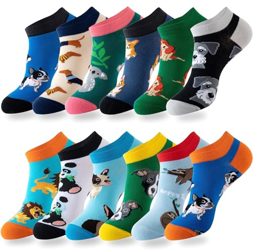 Kevaler 12 Paar Damen Lustige Socken Herren Baumwollsocken Sneakers Socken Kurzsocken mit Tier Obst Essen Meisterwerk Motiv Sportsocken Größe: 35-42