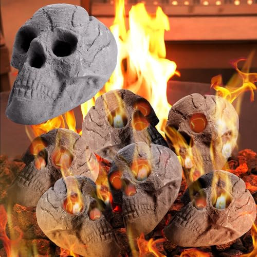 Colingmill Lot de 6 brasero d'Halloween de 22 cm, imitation humaine en céramique ignifuge, accessoires de feu de camp, faux bûches, décoration d'Halloween pour feu de camp, feux de camp au gaz,