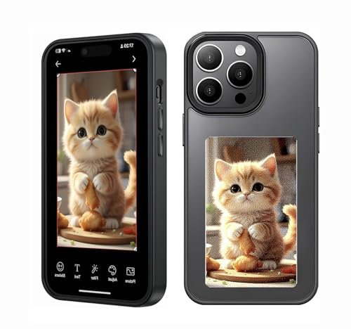 Aktualisiertes Smartphone Hülle mit 4 Farben und e Ink Bildschirm, passend für iPhone 14 Pro,NFC Übertragung unterstützt DIY Bild/Foto/Textanzeige auf der Telefonhülle (Schwarz)