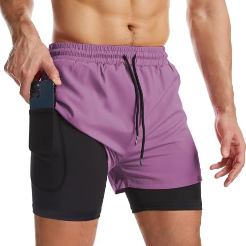 Danfiki Pantaloncini Sportivi da Uomo Running Shorts Asciugatura Rapida con Tasca per Jogging Tennis Fitness Allenamento 2 in 1