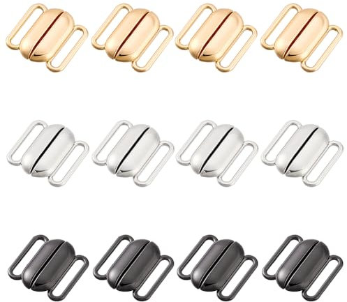 PH PandaHall 12 Sets Fermagli per Chiusura Reggiseno In 3 Colori, Chiusura Anteriore con Chiusura A Scatto per Bikini Da 20mm per Costume Da Bagno Intimo, Oro/Platino/Nero