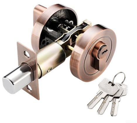 Alanmoship Home Door Single Cylinder Security Lock/Deadbolt, Invisible Door Lock, Concealed Lock, Indoor Door Lock, Auxiliary Lock, Interior Locks with Keys for Easy Access(Copper)