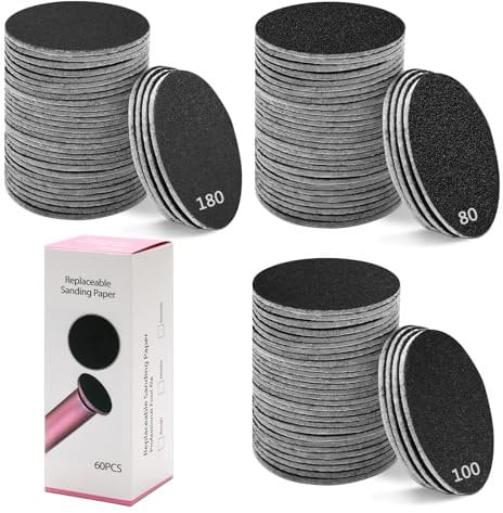 COITEK 180 Pieces Replacement Sandpaper Refill Discs for Electric Foot File Callus Remover, Foot File Replacement 60, 100, 180 Grit Sandpaper Refill Discs for Removing Dead Cracked Hard Skin
