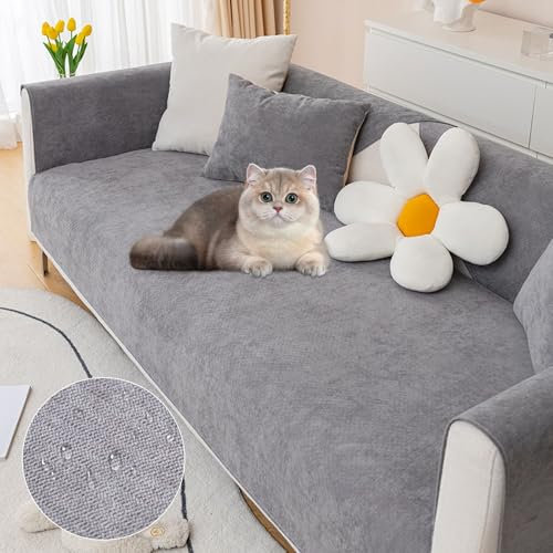 MeYuxg Sofaüberwurf Wasserdicht, Chenille Sofabezug, Anti Slip Sofa Cover, Couch Uberwurf L Form, Sofadecken für Sitzfläche, Sofa Bezug Eckcouch für Kinder, Katzen und Hunde Anti-Kratzer (90x160cm)