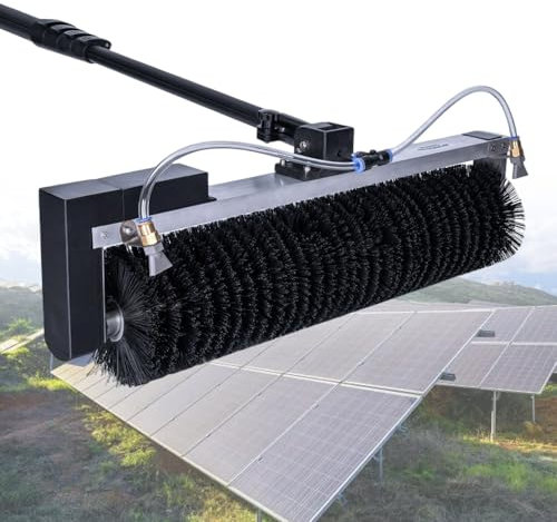 vnmudzeo Spazzola Elettrica per La Pulizia dei Pannelli Fotovoltaici 11,4 Piedi 18 Piedi 24,6 Piedi, Kit di Pulizia per Pannelli Solari Esterni Portatile con Angolo Regolabile A 360°,7.5/24.6ft