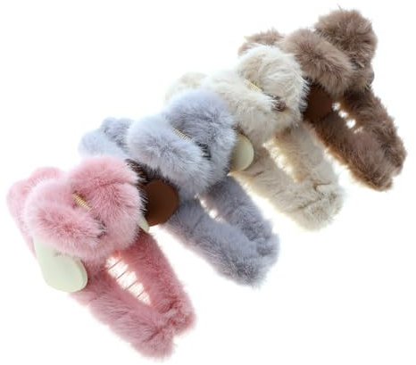 Healeved Pince à Cheveux En Peluche De Cœur 4 Pièces Grand Format Pince à Griffes Doux Pour Femme Accessoires Coiffure Usage Domestique