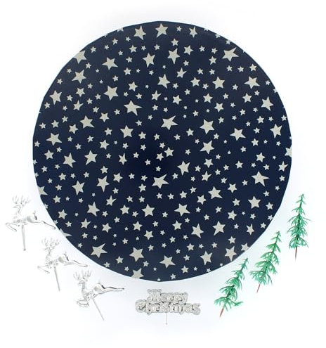 Culpitt Leaping Deer Christmas Cake Kit, 10 Festive Cake Board and Cake Toppers Including Silver Reindeer, Fir Trees, and Merry Christmas Plaque - 8 Piece Set