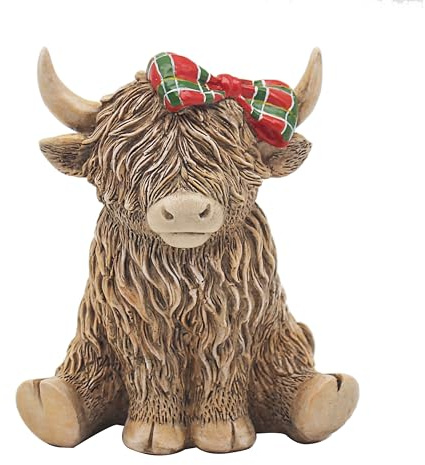 Lesser & Pavey Happy Highland, Highland Cow Tartan Bow Figurines Statues For Home Decor | Ideal Ornaments Friendship Gifts For Women & Men | Lovely Table Centerpiece & Living Room Accessories