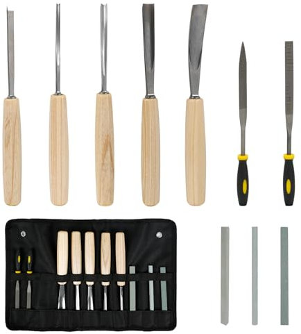 10 Stück Hohlbeitel Stechbeitel Meißel Set, Stechbeitelsatz Holzschnitzerei Hand Meißel Werkzeug Holzbearbeitung Meißel Set Schleifsteine Beutel für Anfänger und Profis