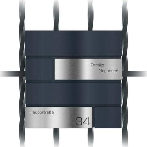 Graviers Design Moderner Zaunbriefkasten mit Zeitungsfach in Anthrazit RAL 7016 - Edelstahl Gravur Personalisierung - Briefkasten mit Zaunbefestigung mit Schloss Design 1