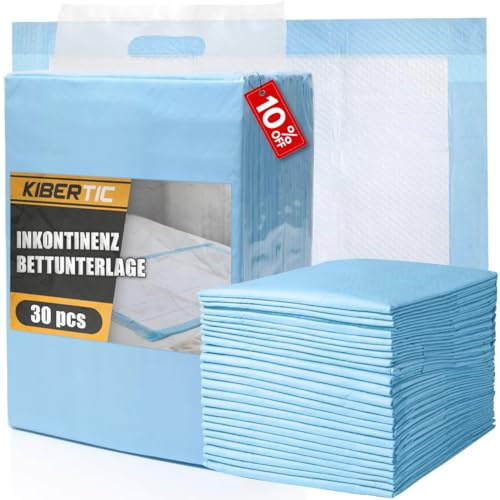 KIBERTIC - 30 Stück Inkontinenz Bettunterlage - Inkontinenzunterlage Einweg für Erwachsene & Senioren – Super Absorbierend & Wasserdicht – Bettunterlagen bei Inkontinenz 80x150 für Pflegebett
