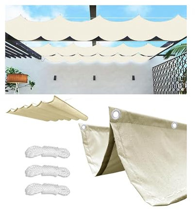 Toldo Vela de Sombra Retráctil Impermeable 3x4M(AxL) Ondulada Toldos Exterior Protección Rayos UV Resistente al Desgarro para Terraza Balcon Exteriores Jardín con Ojales y Cuerdas Crema