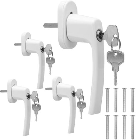 4 Stück Abschließbarer Fenstergriff, Fensterverriegelung mit Schlüsseln, Aluminium Fenstergriffe Kindersicherung, Fensterschloss, Terrassentür Griff, Sicherheitsfenstergriff (Weiß)