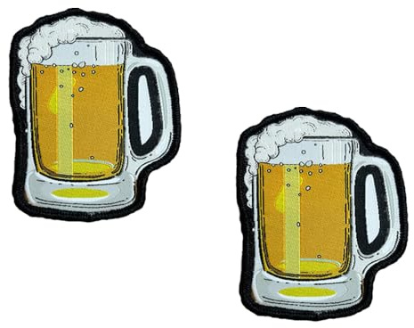 Pack of 2 Beer Glass Beer Mug Patch Emblem Tactical Embroidery Hook and Loop Patch Badge Appliques Hats, Shirts, Jackets, Clothing, Trousers, Biker, Backpack, Jeans, DIY Accessories, Uniforms