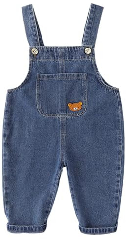 ACMEDE Salopette di Jeans Bambina Loose Tuta Lavorata a Maglia Morbida in Cotone da Bambino Neonato Primavera Autunno Casual Denim Salopette in Jeans per Neonate Bambine Salopette 6 Mesi-5 Anni