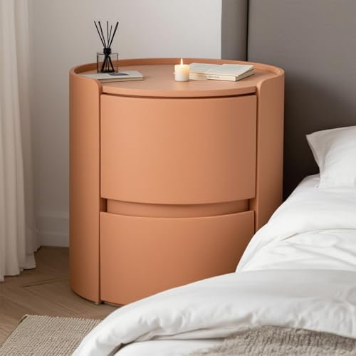 Runde Nachtstand, Runder Nachttisch Mit Schublade,Moderner Holzendtisch,2-schüchternen Kreisförmiger Lagerschrank – Runder Beistelltisch Aus Massivholz Fürs Schlafzimmer