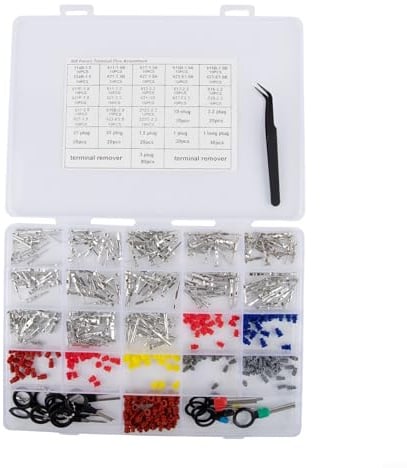 UTTASU 500 Piece Connector Set Electrical Terminal Terminal Pin 1/1.5/1.8/2.2/2.8/3.5 mm for Car Repair Tin Copper with Disassembly Kit