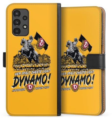 DeinDesign Klapphülle kompatibel mit Samsung Galaxy A13 4G Handyhülle aus Kunst Leder schwarz Flip Case SG Dynamo Dresden Offizielles Lizenzprodukt Aufstieg