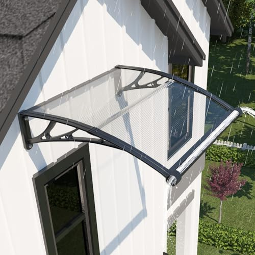 Marquesina Exterior Lluvia 100x80cm Resistente a UV Toldo para Puertas | Con canal de drenaje, resistente a lluvia, viento y nieve, bloquea los rayos UV y el calor, policarbonato de 5 mm/soporte ABS