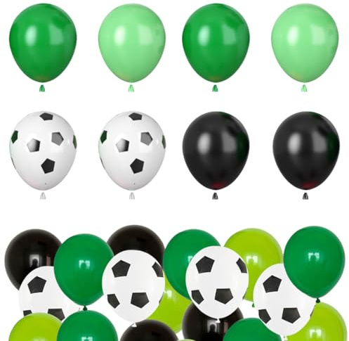 40 Stück Fussball Ballon, Grün Weiß Schwarz Luftballons, bedruckter Ballon, Fußball Latex Ballons, Helium-Ballons für Junge Kinder Geburtstag WM Sport Motto Party Dekoration