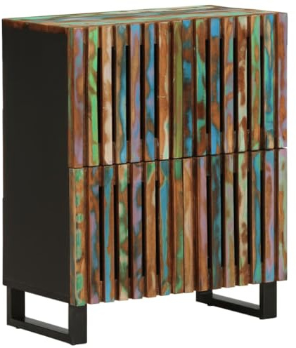 Qnhdfrt Buffet en bois massif d'acacia - Style industriel - 60 x 34 x 75 cm - Avec 4 compartiments et 4 portes - Armoire de rangement robuste pour salon, chambre à coucher