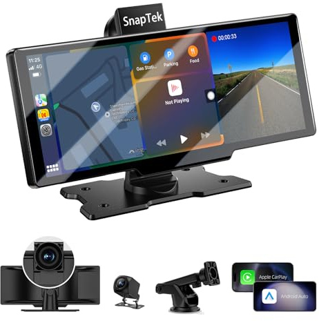 Schermo per Auto 10,26, Schermo Carplay Portatile Wireless per A-pple CarPlay & Android Auto con Tablet Auto Touchscreen IPS, GPS, Controllo Vocale, Bluetooth, Mirror Link, FM, AUX