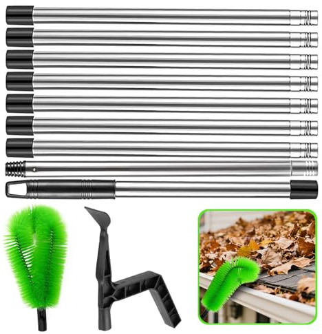 Dachrinnenreiniger Dachrinnenbürste und Reinigungslöffel Schaufel 2 in 1,Dachrinnenreiniger mit Laubschaufel und Teleskopischem Griff, um Laub/Sand/Leuchten/Steine aus dem Abfluss Zu Entfernen