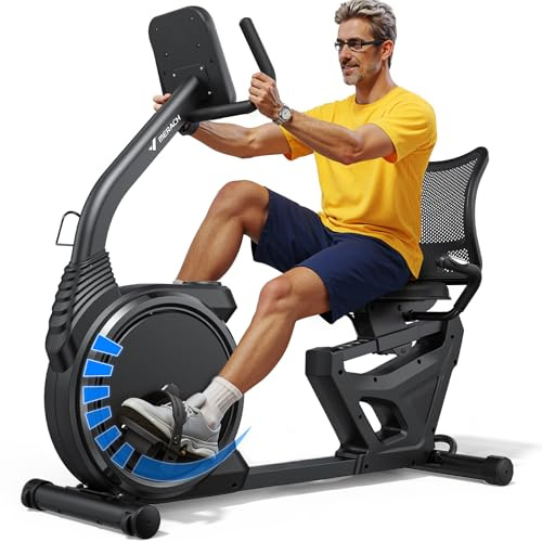 MERACH Liegeergometer für Zuhause mit 8 verstellbaren Widerstandsstufen, leichte kommerzielle Heimtrainer Fahrrad mit Smart Bluetooth, exklusiver App-Konnektivität, LCD-Display, Herzfrequenzsensoren