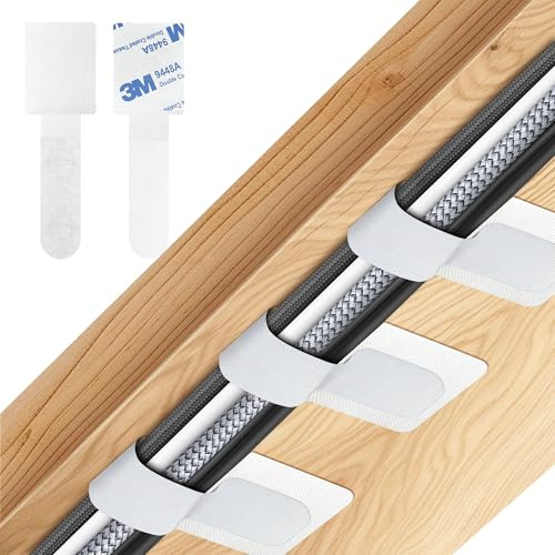 Nearockle 20 Stück Kabelmanagement Schreibtisch, Kabel Verstecken | Kabelführung Selbstklebend Klettband Kabel Organizer Schreibtischzubehör Büro Gadgets für TV, Lichterketten（Weiß）