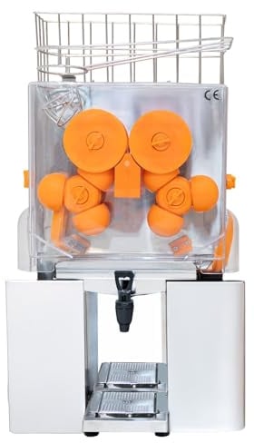 Automatic Fruit Juicer Commercial Extractor Citrus Juice Squeezer Electric Press Machine 220V 120W Stainless Steel 40-50% Yield 22 Oranges Per Minute 1.8m Cable Serving Tap Collecting Buckets