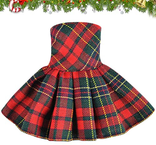 Puppenkleidung Weihnachtselfen Kleidung, Wichtel Kleidung Miniatur, Weihnachtself Puppe Kostüm mit Karierter Rock, Weihnachten Puppe Kleidung Kostüm für Elfenpuppe, Weihnachten Elf Puppe Zubehör