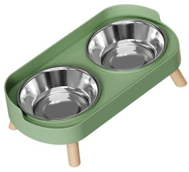 MagiDeal Gamelle Double Portable pour Chien et Chat, avec Protection du Cou, mangeoire surélevée pour Petits et Moyens Chiens Chiots, Vert, Bol en Acier