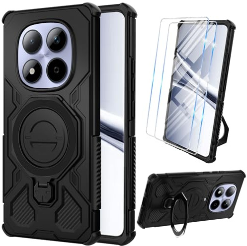 Vaki Panzerhülle für Xiaomi Redmi Note 15 5G Hülle mit Schutzfolie, Schutzhülle 360° Drehbarer Magnetisch Metall Ring Ständer, Handyhülle für Redmi Note 15 5G Militär Stoßfest Case Cover (Schwarz)