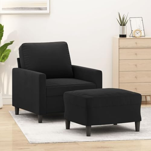 GeenYuu Sessel mit Hocker Schwarz 60 cm Samt, Metallgestell, Relaxliege für Wohnzimmer, Schlafzimmer, Bequeme Polsterung, 110 kg Tragkraft
