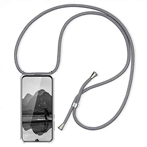 HomiTunky Handykette Handyhülle für Xiaomi 15T 5G mit Band | Handy-Kette Handy Hülle mit Kordel zum Umhängen Handyanhänger Halsband Lanyard Case - Transparent Schutzhülle in Grau