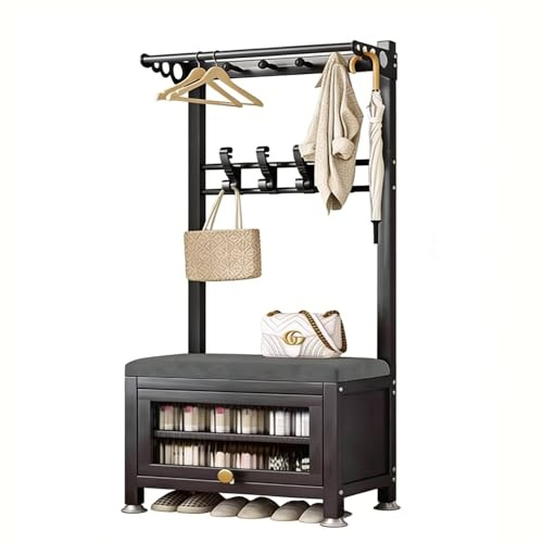 ZCQMSCWW Porte-Manteau avec Banc à Chaussures,vestiaire d Entree,Meuble d'entrée Multifonctionnel,pour Couloir, Chambre, Salon(Black,100x36x172cm)