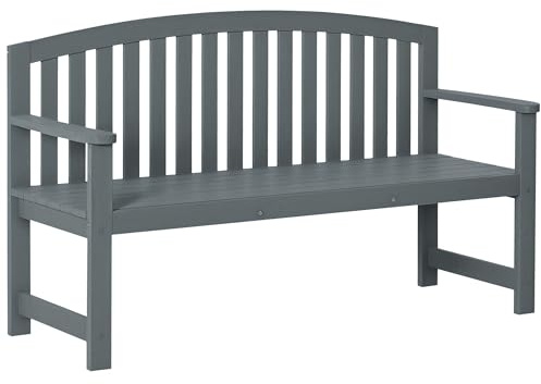 Outsunny 2-Sitzer Gartenbank Holz, wetterfest Sitzbank, Gartenmöbel mit Rückenlehnen, Parkbank 240 kg belastbar, Balkonbank, Holzbank für Balkon Terrasse, Garten, 143 x 51 x 85 cm, Grau
