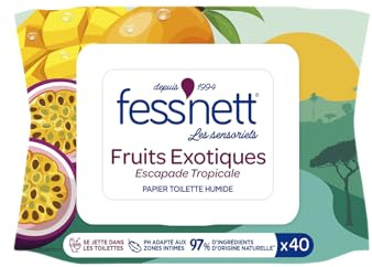 fess'nett - Papier Toilette Humide - Jetable WC - Exotique - 40 Feuilles | 40 Feuilles - 100% Fibres Végétales FSC - 97% Ingrédients Naturels - PH Intime - Sans Parfum ni Parabène - Mangue passion